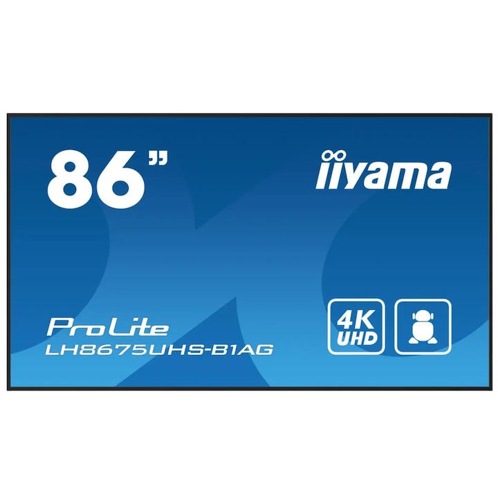 IPS LED професионален екран Iiyama 85.6" LH8675UHS-B1AG, UHD 3840 x 2160, HDMI, DisplayPort, черни високоговорители