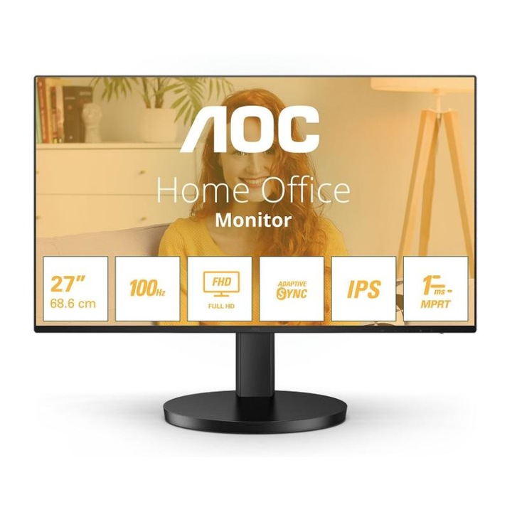 Monitor IPS LED AOC 27" 27B3HA2, FULL HD 1920x1080, VGA, HDMI, Hangszórók, 100 Hz, 1 ms fekete