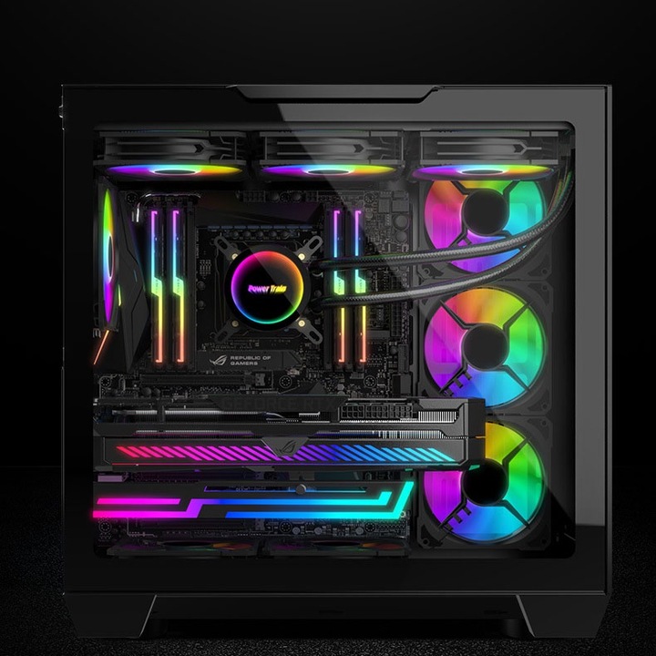 Suport Stand Placa Video, BOMSTOM, Protejeaza placa de baza, Reglabil Bidirectional, 5V ARGB Sync, Iluminare RGB, Negru