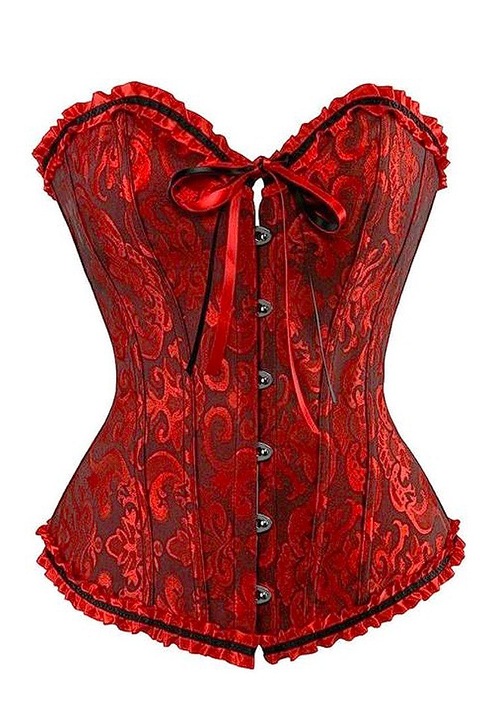 Елегантен корсет с китова кост, червен, размер S