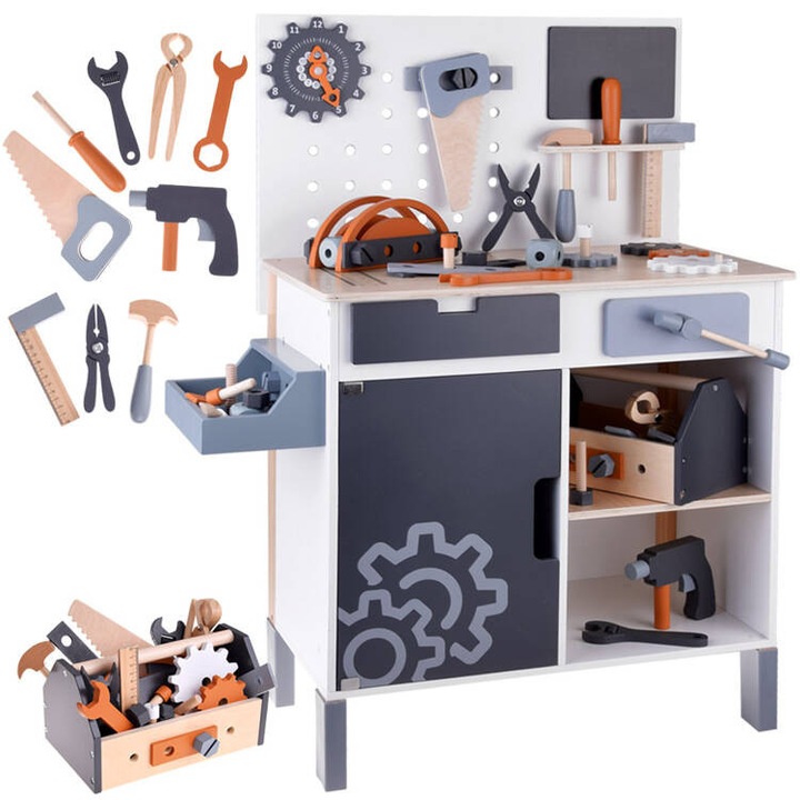 Atelier mare de bricolaj din lemn cu 22 de unelte