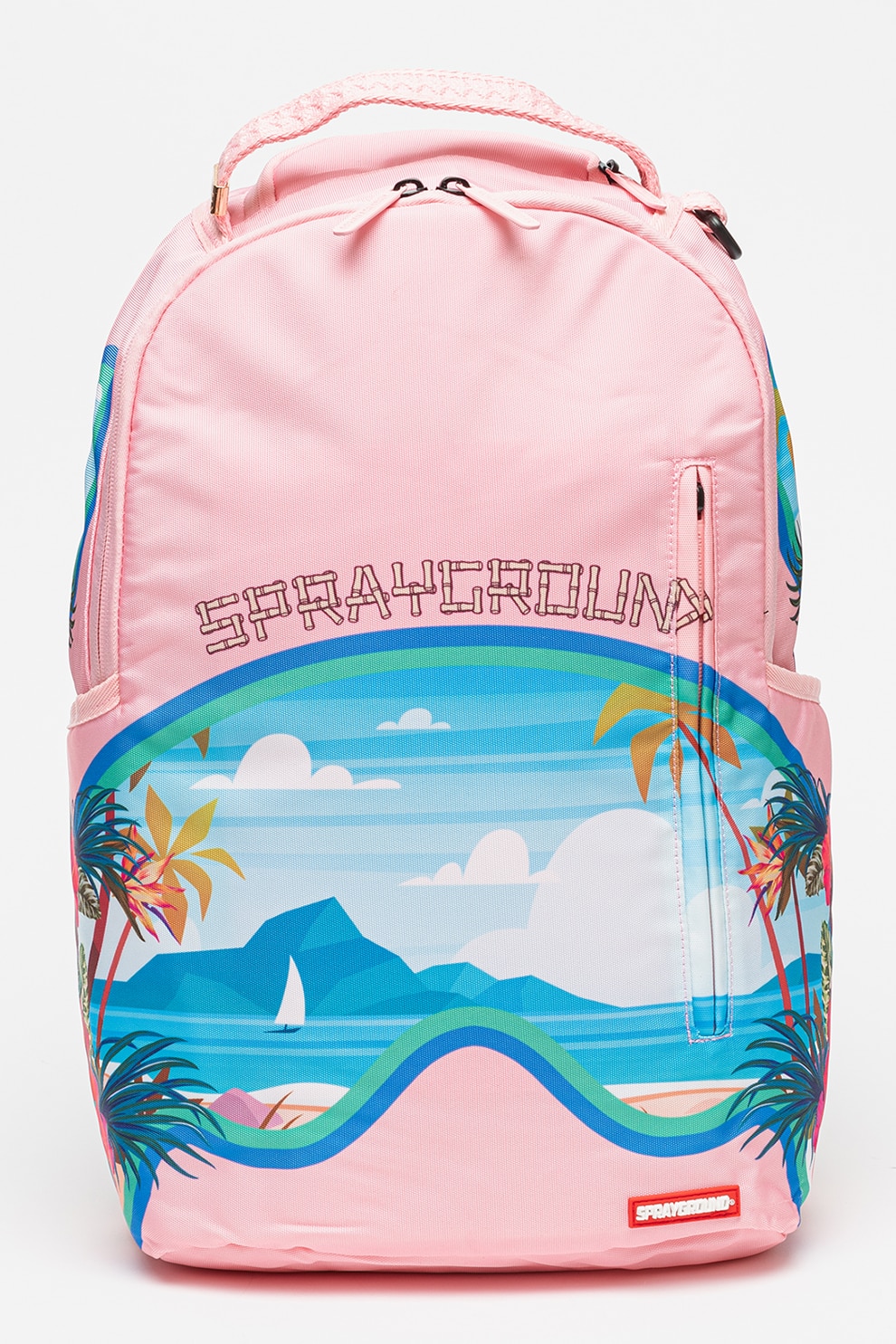 Sprayground, Rucsac unisex cu model Tropical Shark, Roz, Albastru