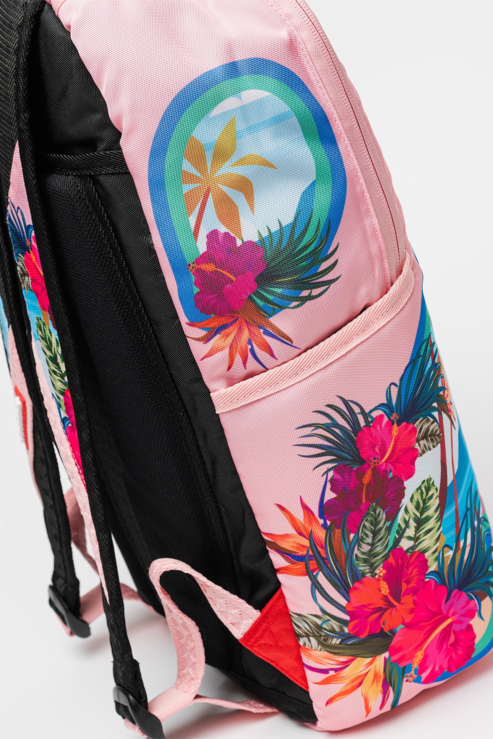 Sprayground, Rucsac unisex cu model Tropical Shark, Roz, Albastru