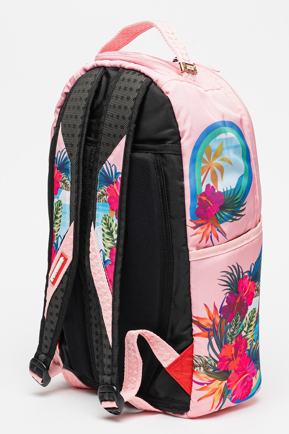 Sprayground, Rucsac unisex cu model Tropical Shark, Roz, Albastru