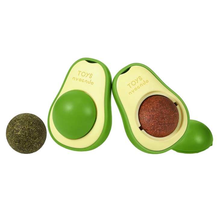 Комплект от 2 играчки за котки Топка от котешка трева, дантели, сфера със залепващ гръб, жълто авокадо