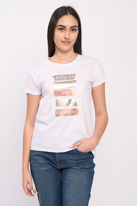 KVL by KENVELO, Tricou de bumbac cu imprimeu text, Alb