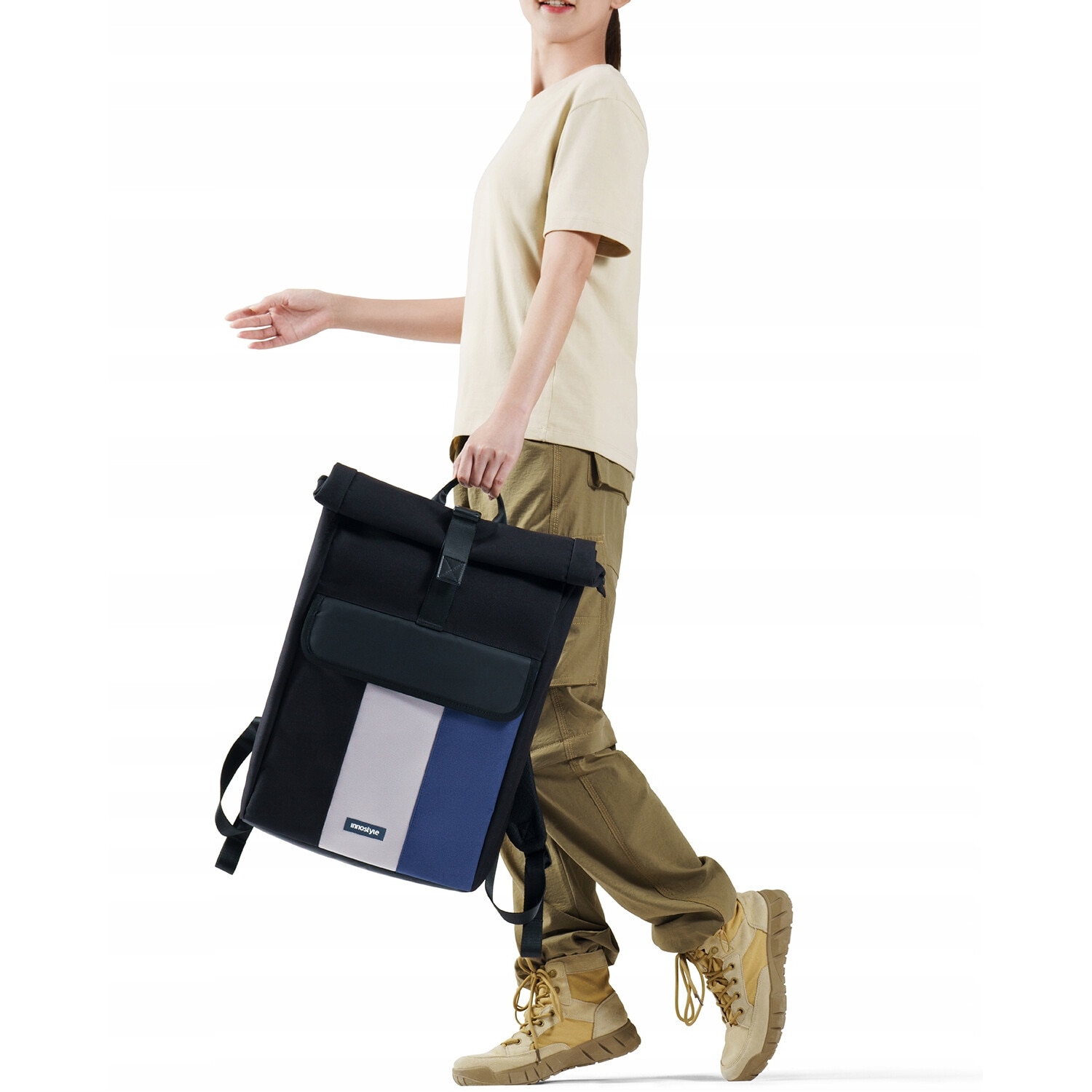 Rucsac laptop Innostyle® CityTrek Elite, pana la 15,6", impermeabil, ultralight (822g), capacitate reglabila 18-25L, material CORDURA 1050, fermoare YKK, sistem de ventilatie spate, inchidere Roll-Top, design ergonomic, sistem anti-furt, negru