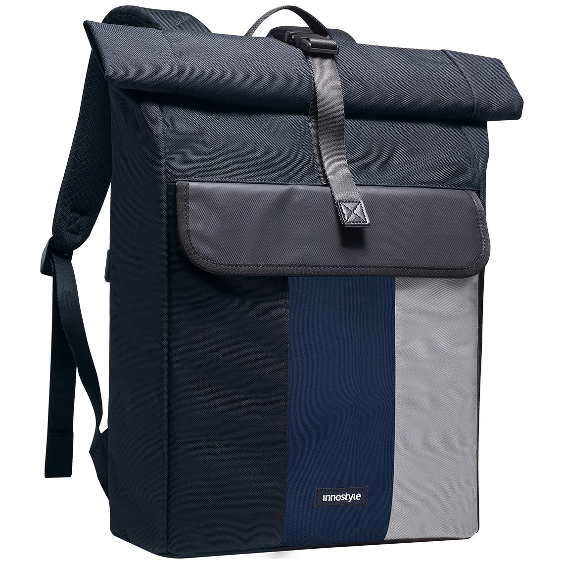 Rucsac laptop Innostyle® CityTrek Elite, pana la 15,6", impermeabil, ultralight (822g), capacitate reglabila 18-25L, material CORDURA 1050, fermoare YKK, sistem de ventilatie spate, inchidere Roll-Top, design ergonomic, sistem anti-furt, negru