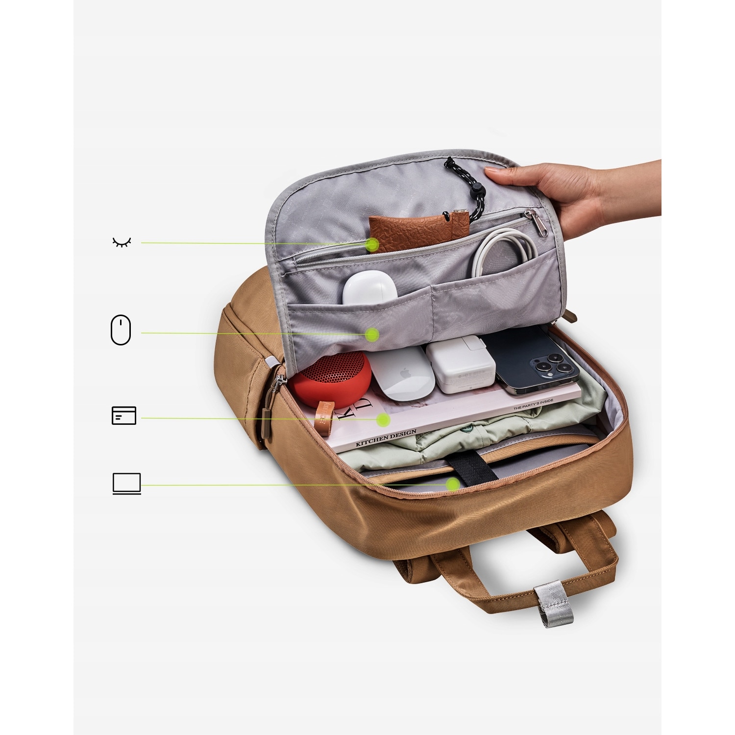 Rucsac laptop Innostyle, nylon, impermeabil, ergonomic, 14L, bej, 15.6 inch