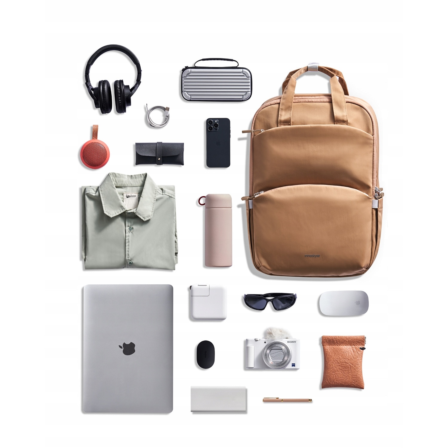 Rucsac laptop Innostyle, nylon, impermeabil, ergonomic, 14L, bej, 15.6 inch