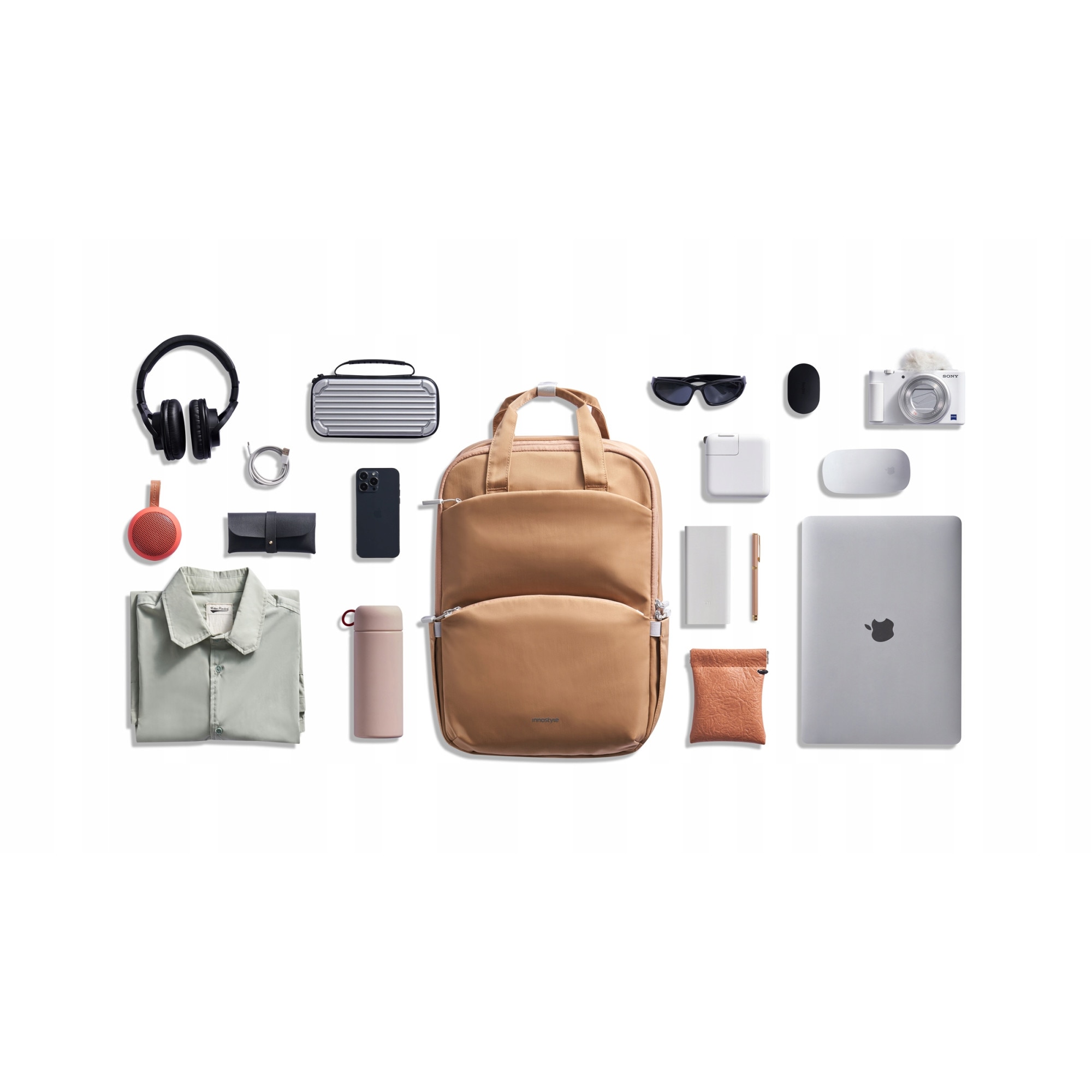 Rucsac laptop Innostyle, nylon, impermeabil, ergonomic, 14L, bej, 15.6 inch