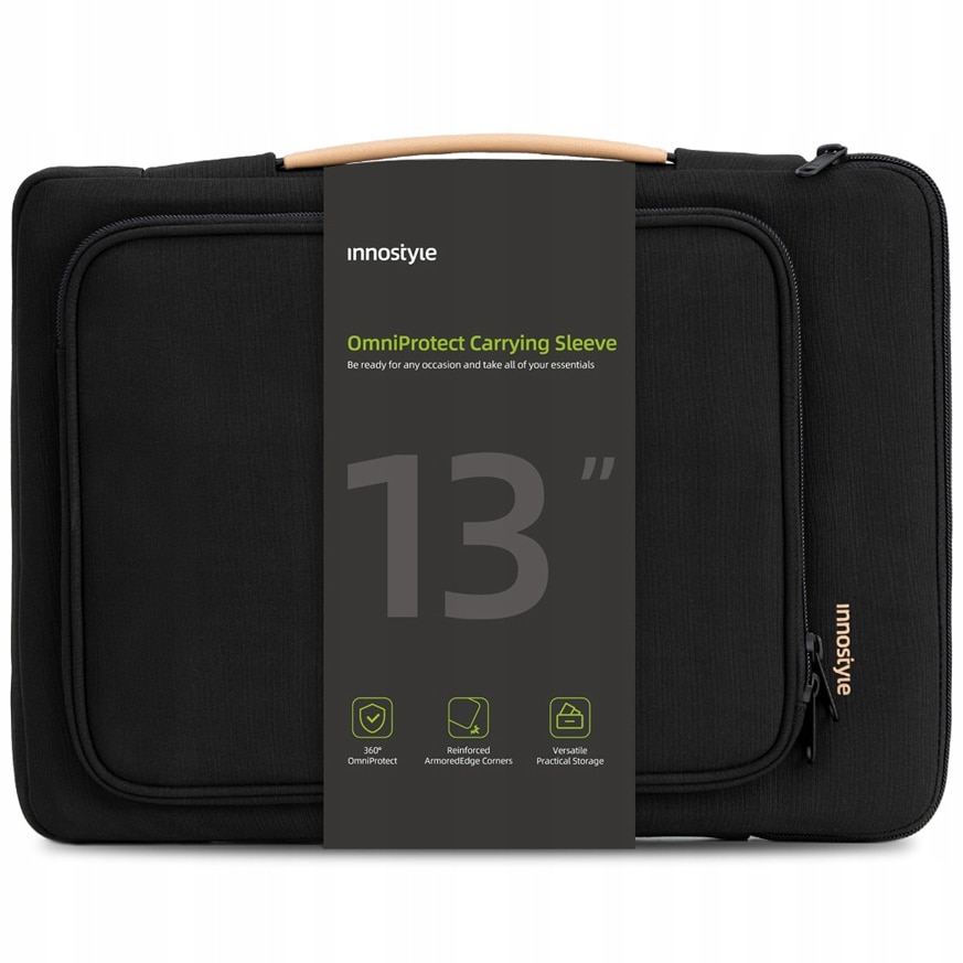 Geanta laptop Innostyle® OmniProtect, pana la 13", impermeabila, colturi ranforsate, ultralight (380g), compartiment captusit, buzunar acces rapid, fermoare YKK, Negru