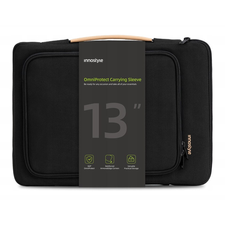 Geanta laptop Innostyle® OmniProtect, pana la 13", impermeabila, colturi ranforsate, ultralight (380g), compartiment captusit, buzunar acces rapid, fermoare YKK, Negru