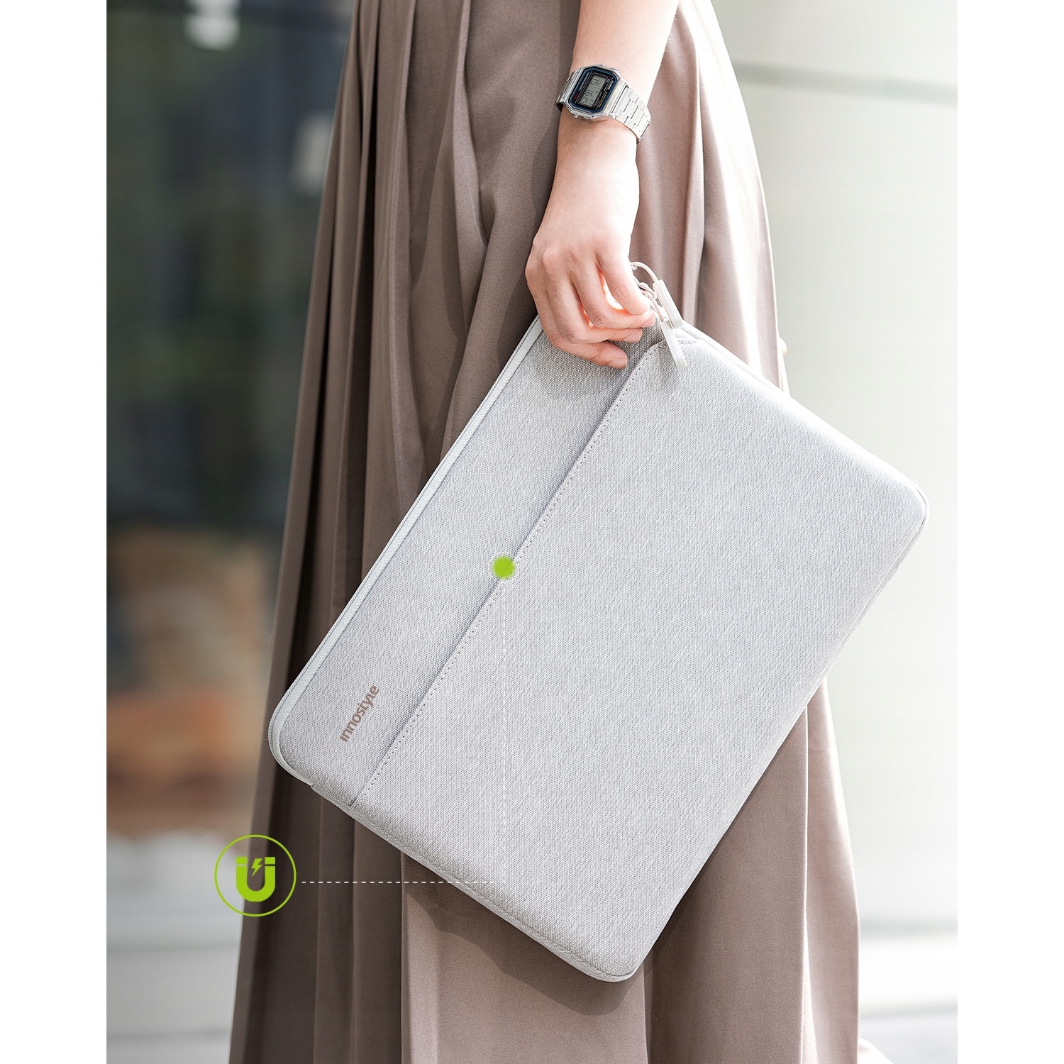 Geanta laptop Innostyle, nylon, impermeabila, ergonomica, gri, 39x29x4cm