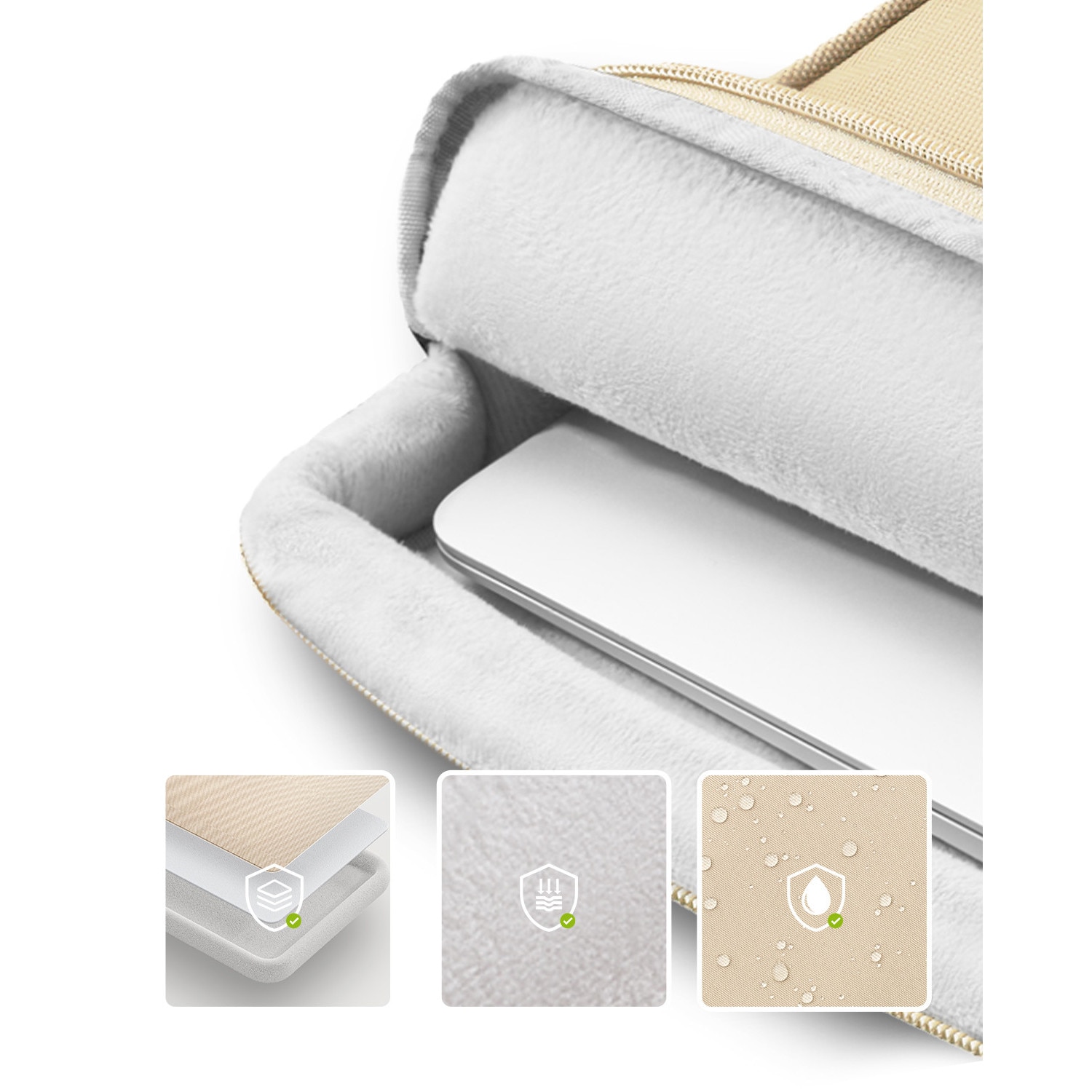 Geanta laptop Innostyle® OmniProtect®, pentru laptopuri de 16" si 15,6", impermeabila, material ecologic din 38 sticle PET, dimensiuni externe 39x28x5cm, interne 37x26x3cm, fermoare YKK, colturi ranforsate, usoara (480g), bej
