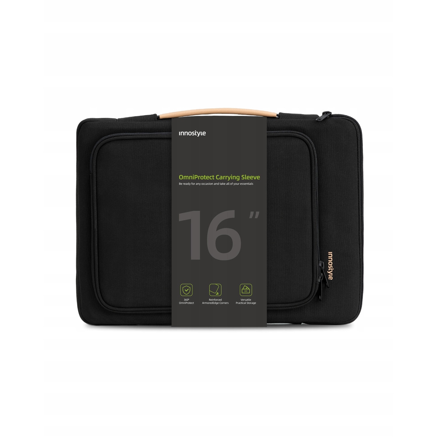 Geanta laptop Innostyle® impermeabila OmniProtect®, dimensiuni externe 39x28x5cm, interne 37x26x3cm, pentru laptopuri de 16" si 15,6", fermoare YKK, colturi ranforsate, usoara (480g), neagra