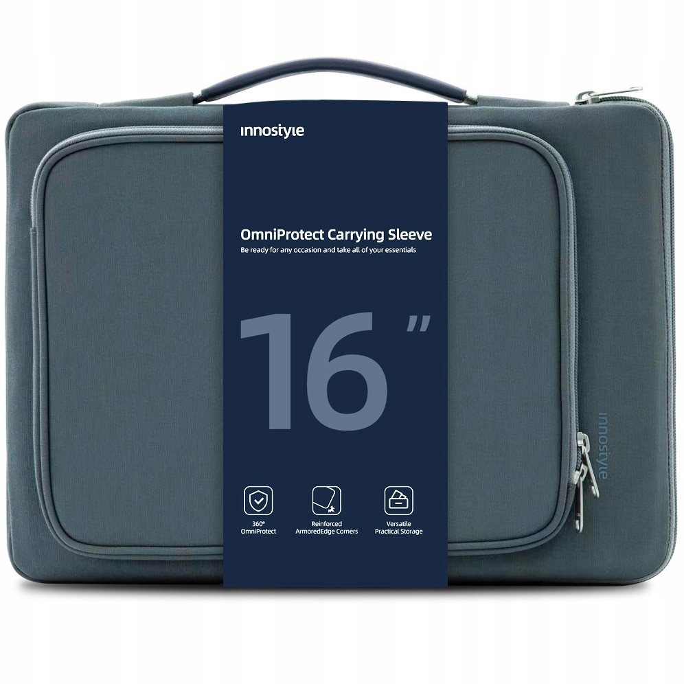 Geanta laptop Innostyle® OmniProtect, pana la 16", impermeabila, ultralight (480g), colturi ranforsate, fermoare YKK, buzunar magnetic, design ergonomic, gri