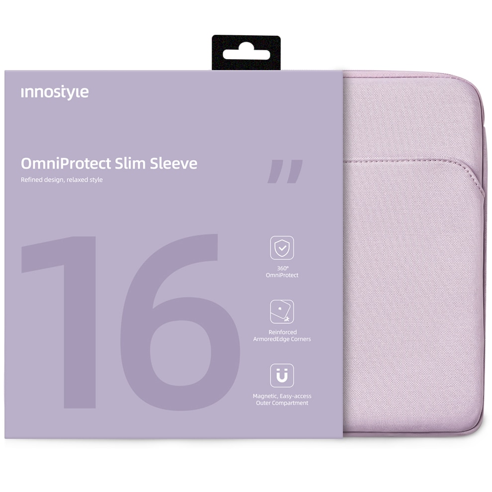 Geanta laptop Innostyle™ OmniProtect Slim 16 inch sau 15,6 inch, impermeabila, colturi ranforsate pentru protectie anti-soc, buzunar magnetic cu acces rapid, ultra usoara (380 g), fermoare YKK, material rezistent la apa, design modern si elegant, violet