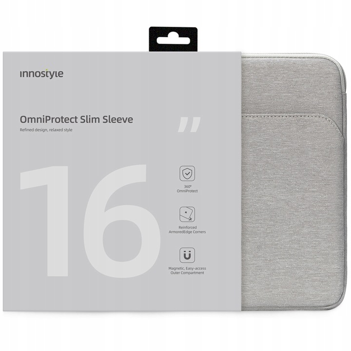 Laptop táska Innostyle® OmniProtect Slim 16", ultrakönnyű (380g), vízálló, tartós anyag, ArmoredEdge megerősített sarkok, párnázott zseb, YKK cipzár, ergonomikus kialakítás, mágneses gyorszseb, világo