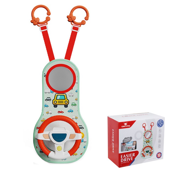 Интерактивна играчка за столче за кола, център за игра с волан, светлини и звуци, многоцветен, 41x20x10 см