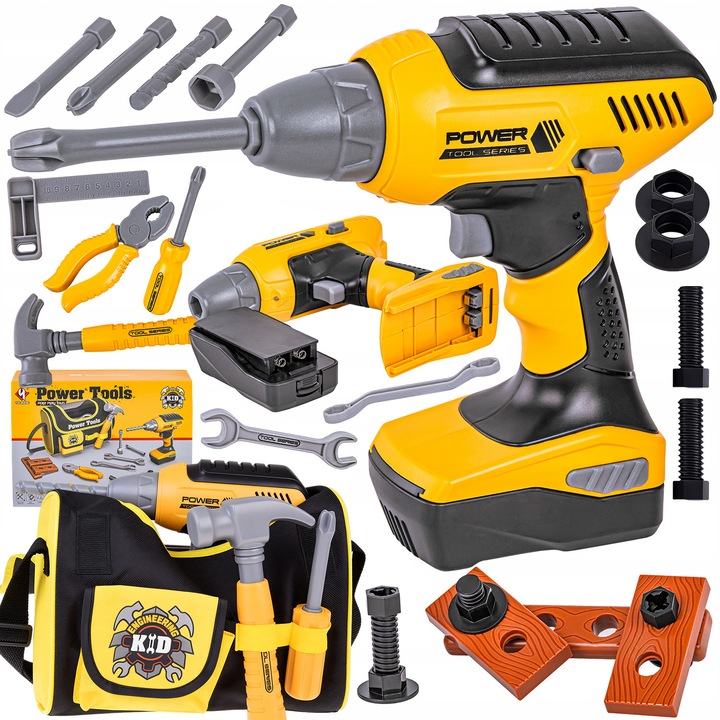 Trusa de Scule pentru Copii, BYONDSELF®, cu Burghiu Blectric/sac de depozitare, Chei, Ciocan, Surubelnite, Dezvolta Creativitatea, Imaginatia, 3 ani+