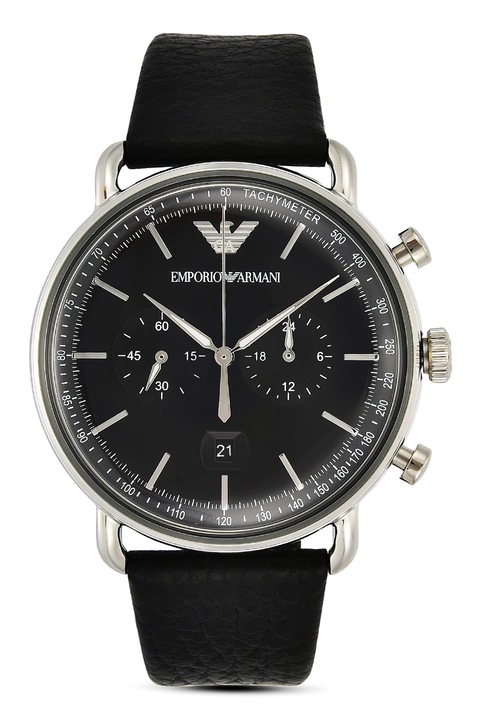 Emporio Armani, Ceas cronograf cu o curea de piele, Negru