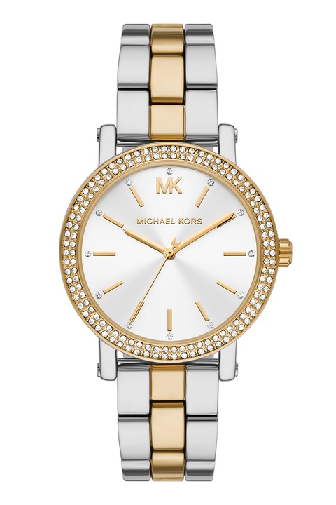 Michael Kors, Двуцветен часовник от неръждаема стомана с кристали, Сребрист, Златист