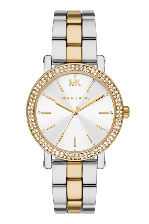 Michael Kors, Двуцветен часовник от неръждаема стомана с кристали, Сребрист, Златист