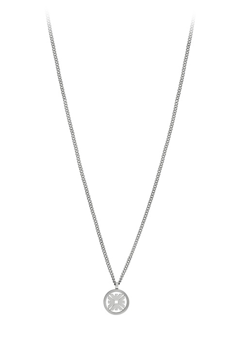 Emporio Armani, Colier de otel inoxidabil cu pandantiv logo, Argintiu