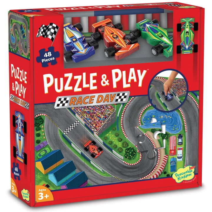 Пъзел 2 в 1 Puzzle and play Peaceable Kingdom, Racing cars