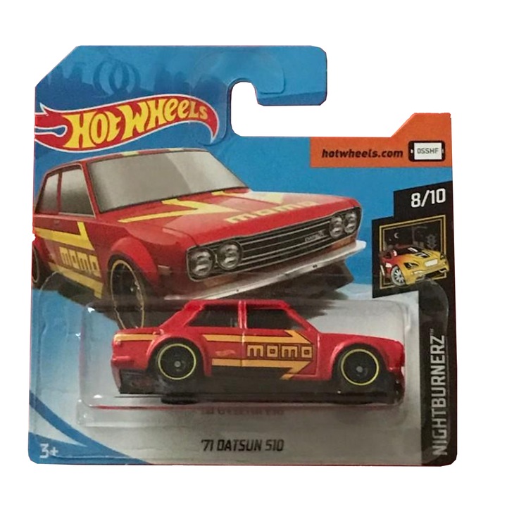 Masinuta Metalica Hot Wheels '71 Datsun 510, Colectia Nightburnerz 2019, Rosu, 1:64