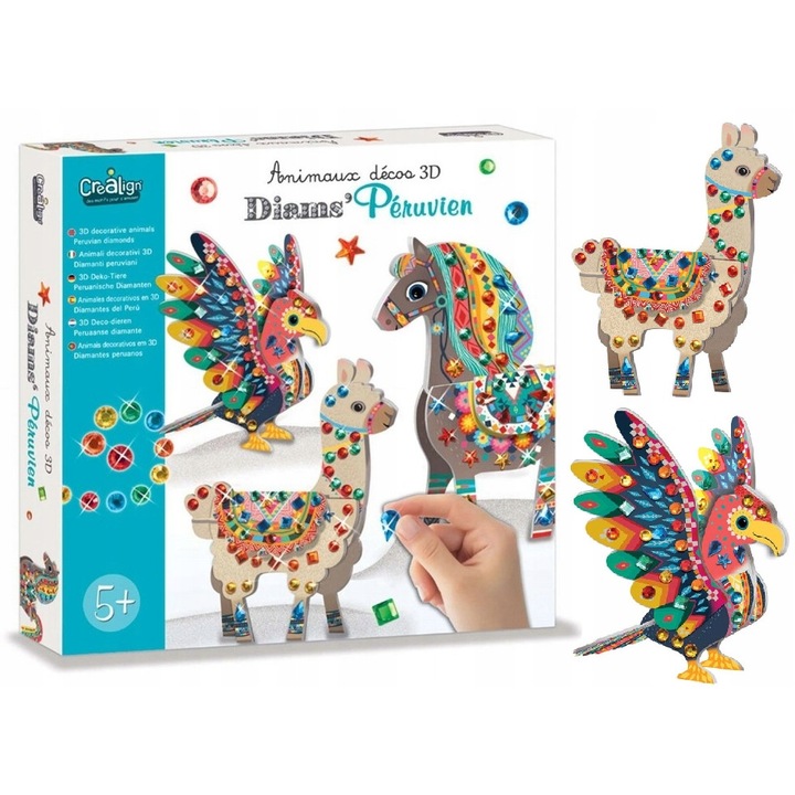 Set de artizanat pentru copii, Crealign, animale diamantate, 3 modele, multicolor, 24.5x24.5x4.5cm