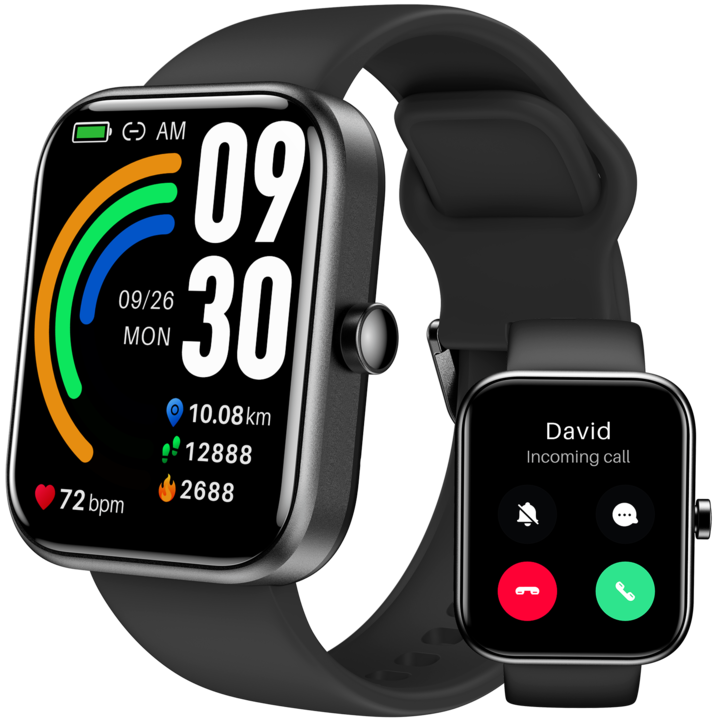 Часовник Smartwatch TOZO® S3 Bluetooth HD обаждане, 1.83” Ultra Touch, 24/7 Fitness Tracker, Монитор на сърдечната честота, SpO2 оксиметър, сън, Известия, Автономност 10 дни, Музикален плеър, метеорологично време, Силиконова каишка, Black