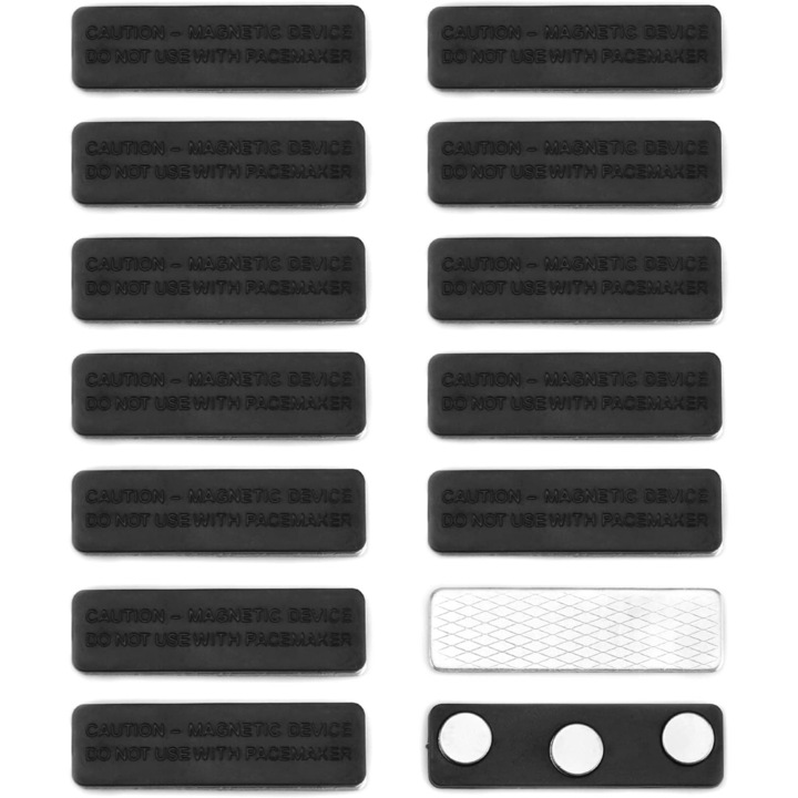 Set 12 Suport magnetic pentru ecuson, JENUOS®, Vine cu magnet in 3 puncte, 45*13MM, Negru