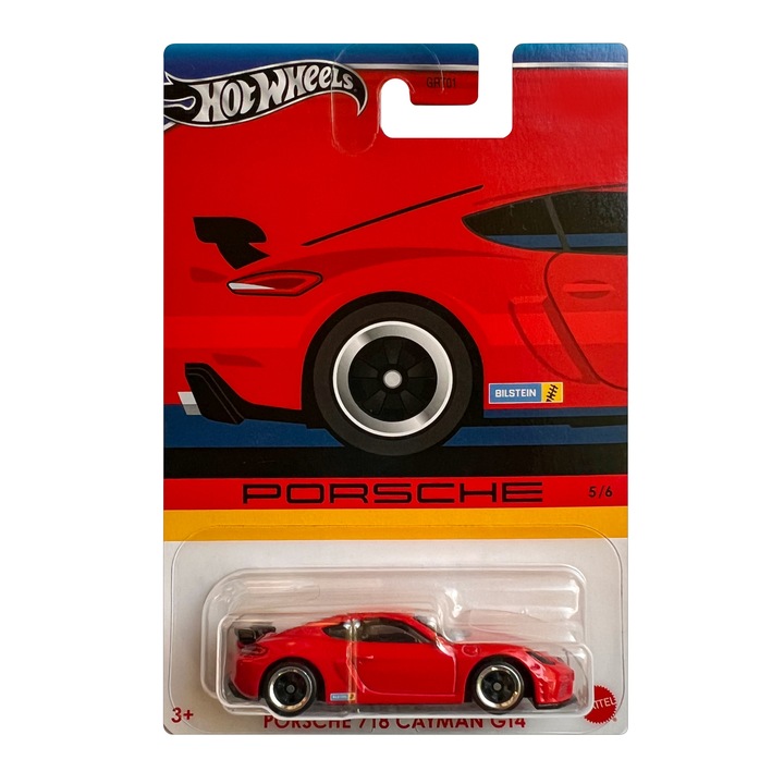 Метална кола Hot Wheels, Porsche 718 Cayman GT4, 1:64, Червен