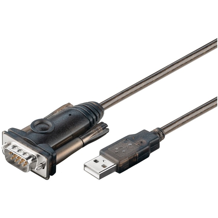 USB2.0 към RS232 кабел Goobay, 68875, 1.5m, Прозрачен, Черен, Чипсет Prolific PL-2303