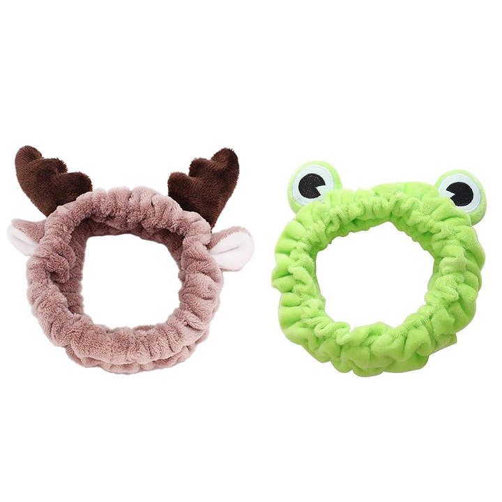 Лента за глава за грим, Комплект 2 бр., 38 см, Кафяв, Зелен