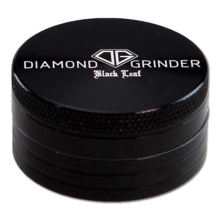 Grinder tutun plante, Black Leaf Diamond, aluminiu aerospatial, negru, 2 Parti Diametru 40mm