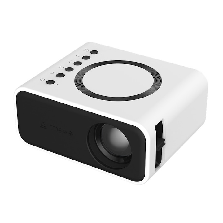 Мини видео проектор YT300, вграден високоговорител 4Ω2W, WiFi, Full HD, медиен плейър, USB, интерфейси за карта с памет, преносим, Vaxiuja, бял
