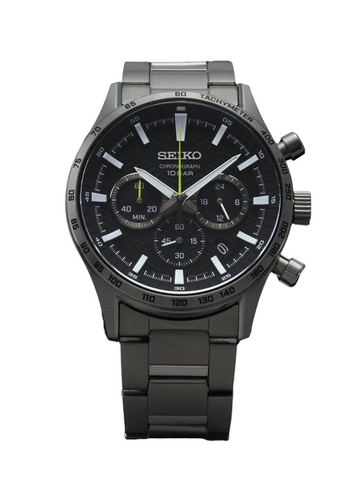 Ceas barbatesc, Seiko, inox, negru, 43mm