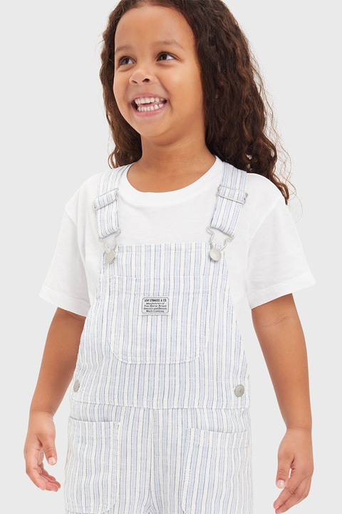 Levi's, Csíkos rövid lenvászon overall, Fehér/Világoskék