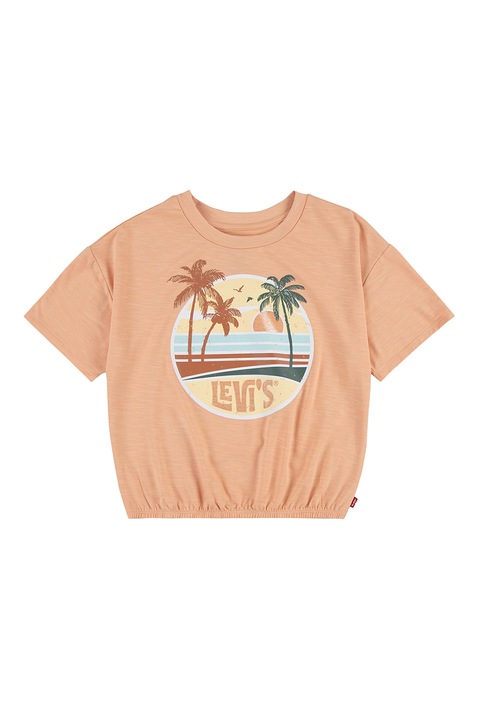 Levi's, Kerek nyakú logós póló, Barna/Lazacszín/Halványsárga