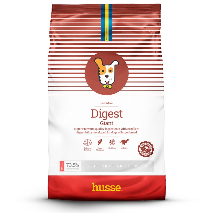 Hrana uscata completa Super Premium HUSSE Digest Giant Sensitive 12,5 Kg, cu Miel si Orez, Fara Gluten, pentru caini de talie mare cu sistem digestiv sensibil