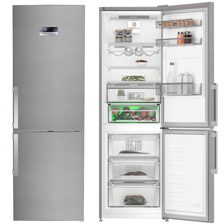 Combina Frigorifica Grundig GKNE26870FXPN, Clasa B, No Frost, 323 Litri, 186 Cm, Inox