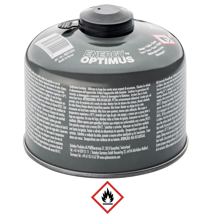 Butelie gaz Optimus 4-Season, rezistenta temperaturi scazute, negru, 9 x 11 cm