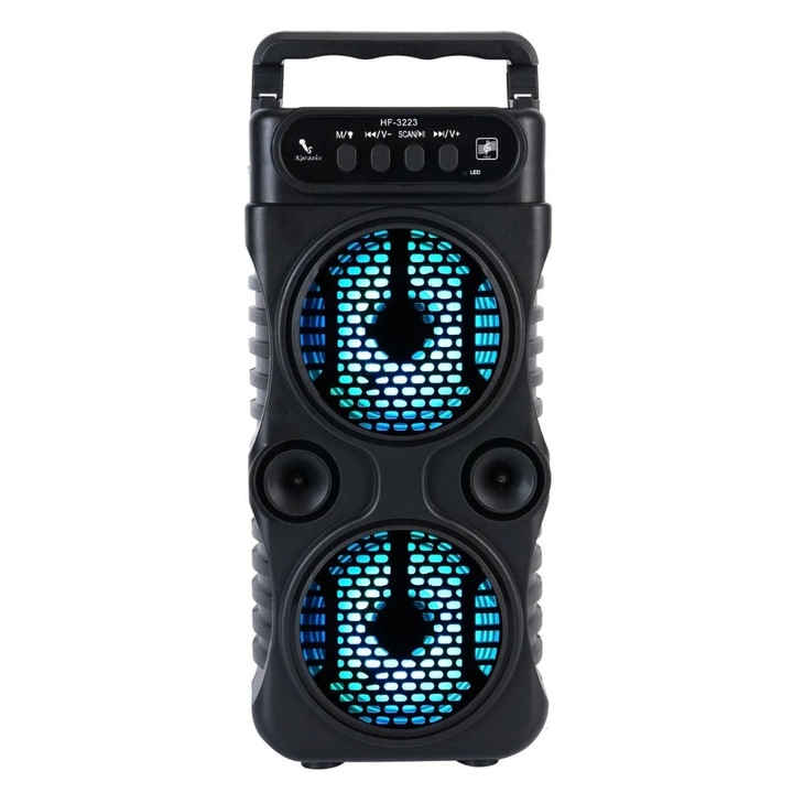 Boxa portabila HF3223, 30W PMPO, BT/FM/AUX/USB, RGB, 2 difuzoare - eMAG.ro