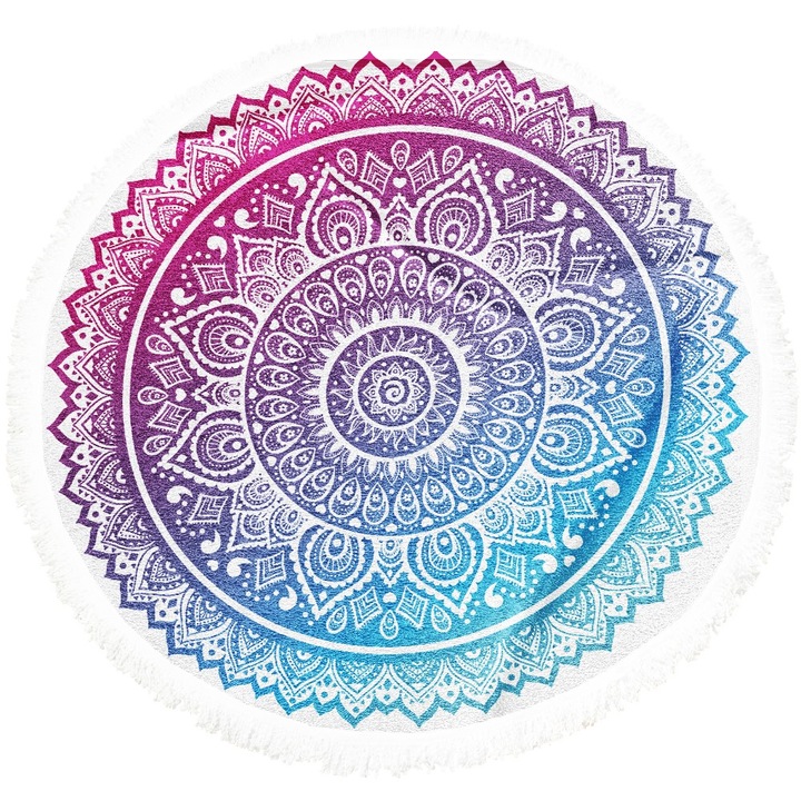 Кръгла плажна кърпа, Evena, модел Mandala, многоцветна, 150x150 см, микрофибър, 260 GSM