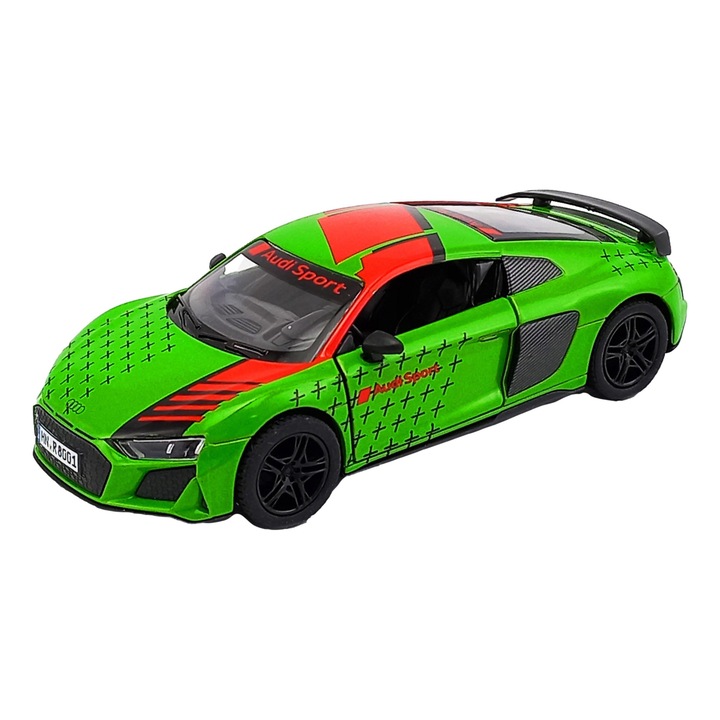 Kinsmart fém autó modell, 2020 Audi R8 Coupe Livery változat, zöld, 12 cm