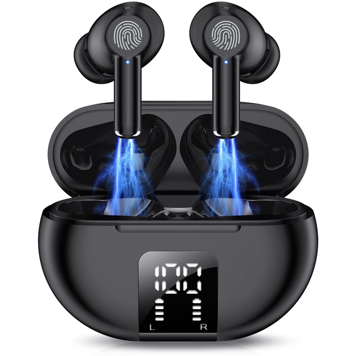 Elite Sound fülbe helyezhető fülhallgató, Bluetooth 5.3, Deep Bass Stereo Sound, érintésvezérlés, beépített mikrofon, I-P7 vízálló, LED kijelző, USB C