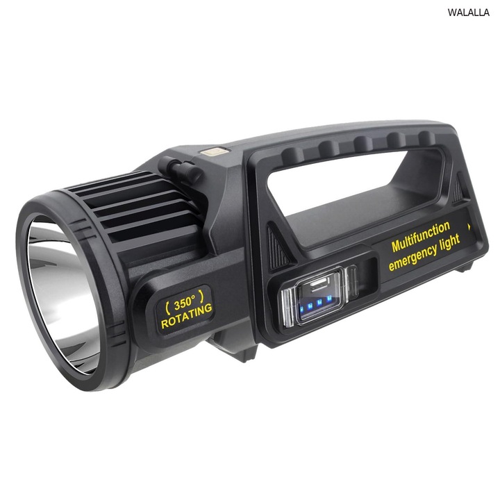 Spot cu 1000000 de lumeni, lanterna cu LED reincarcabila cu 9 moduri, cu cap rotit la 350°, spoturi super luminoase pentru exterior, lanterna solara rezistenta la apa pentru urgente, WALALLA, XX-Large